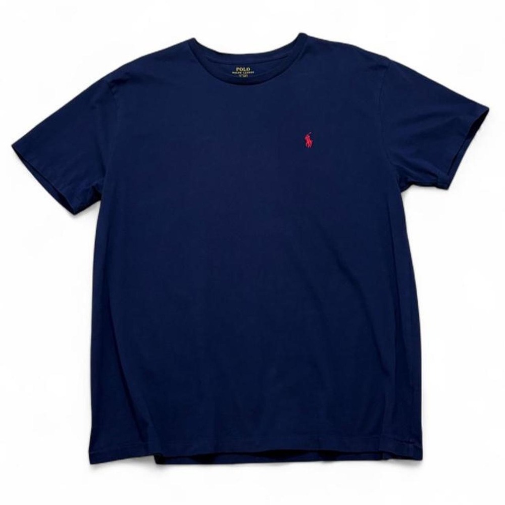 Polo Ralph Lauren Tee Classic Minimalist Casual Relaxed Navy Blue Red Pony L